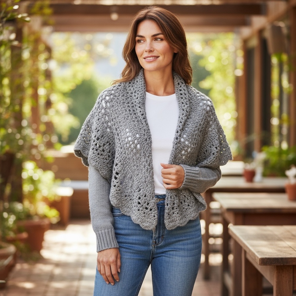 Romeo & Juliet Couture Gray Crochet Open Cardigan Size Small
